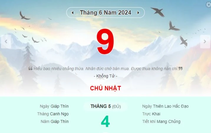 Lịch âm hôm nay - Xem lịch âm ngày 9/6