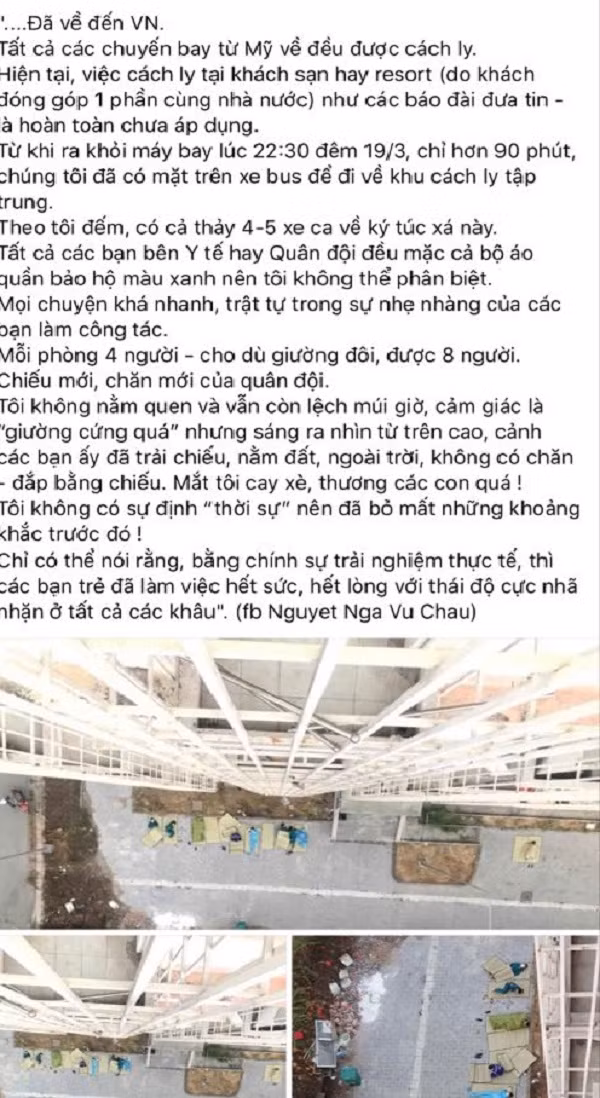 Những hình ảnh hy sinh thầm lặng của nhiều lực lượng cho cộng đồng, cho những người về từ vùng dịch được chính một cá nhân chụp lại, chia sẻ lên facebook bằng tình cảm trân trọng nhất