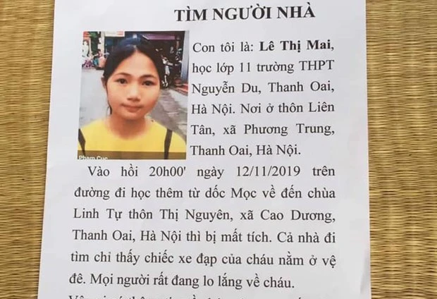 Thông báo tìm người nhà của gia đình cháu Mai. (Ảnh: PV/Vietnam+).