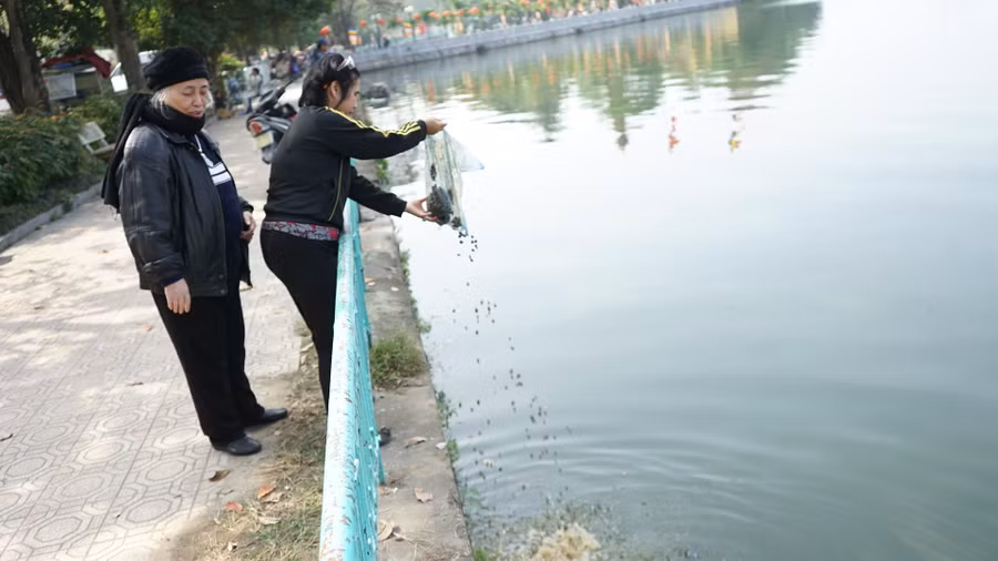 Nhiều người cũng tranh thủ hôm nay để phóng sinh.
