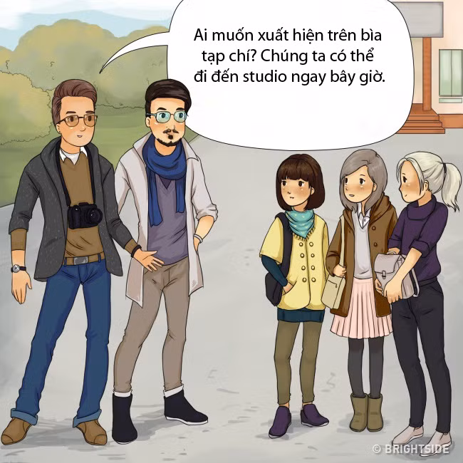 Những kẻ bắt cóc cũng thường nói với trẻ rằng họ là nhà sản xuất phim hoặc nhiếp ảnh gia. Điều này thường được họ đưa ra với những đứa trẻ lớn hơn, khoảng 10-11 tuổi. Những kẻ bắt cóc chiếm được lòng tin của trẻ bằng sự nịnh bợ và hứa hẹn danh tiếng, thành công. Tuy nhiên, những người có chuyên môn sẽ đến trường, các tổ chức, đoàn nghệ thuật để tìm kiếm diễn viên, người mẫu thay vì ở sân chơi, đường phố.
