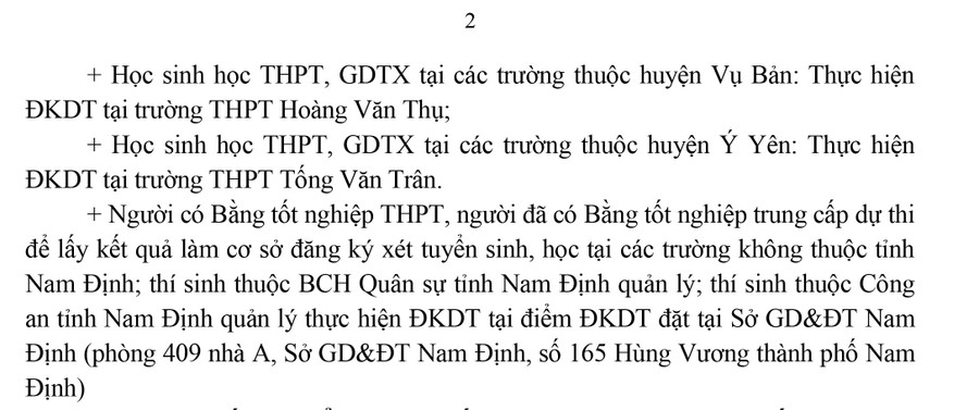Danh sách các địa điểm tiếp nhận hồ sơ đăng ký xét tuyển ĐH, CĐ năm 2022 dành cho các thí sinh trên địa bàn tỉnh Nam Định.