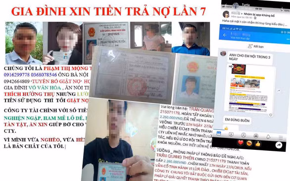 Một hình thức bôi nhọ người thân, người không liên quan khoản vay trên mạng xã hội mà các nhóm đòi nợ thuê hay dùng.