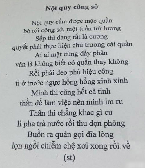 Thơ bút tre nội qui công sở cực hài và gây choáng