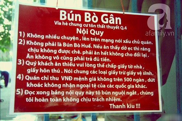 5 nội qui quán Bún bò gân gây bão mạng tại Sài Gòn
