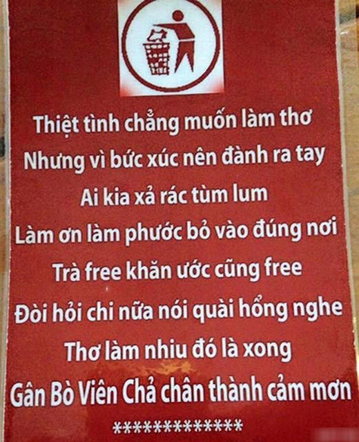 Nội qui vứt rác cũng có thể thành thơ