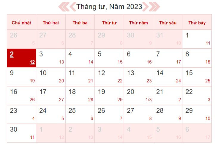 Xem lịch âm ngày 2/4