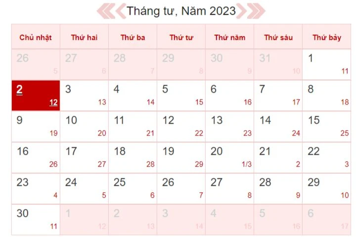 Xem lịch âm ngày 2/4