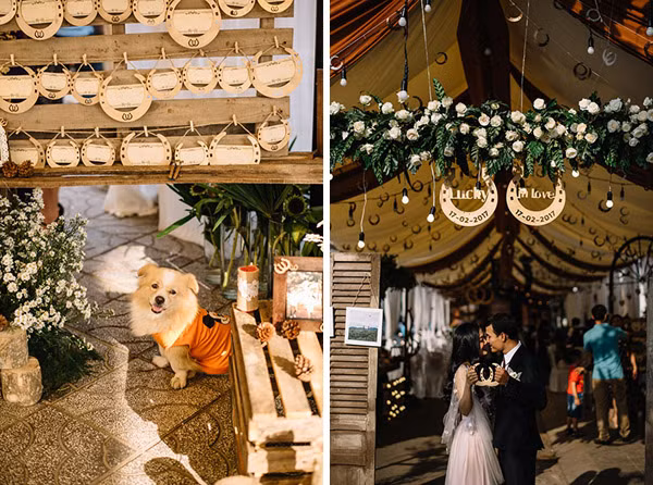 Tiệc đậm chất vintage với gỗ, rơm, cành cây