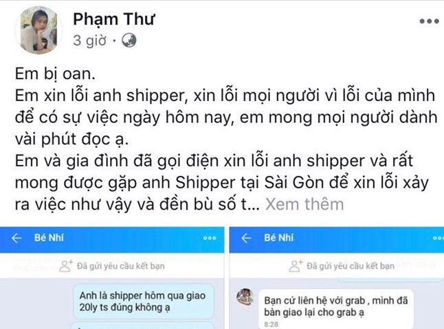 Shipper Grab bị "bùng" trà sữa tiền triệu: Cả nhà cô gái lên tiếng mong tha thứ