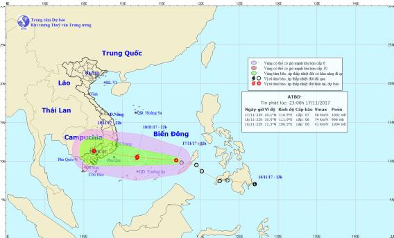 Áp thấp nhiệt đới có khả năng mạnh lên thành bão giật cấp 11