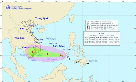 Áp thấp nhiệt đới có khả năng mạnh lên thành bão giật cấp 11
