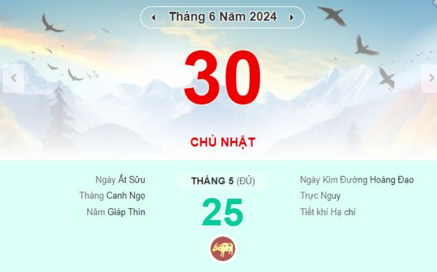 Lịch âm hôm nay - Xem lịch âm ngày 30/6