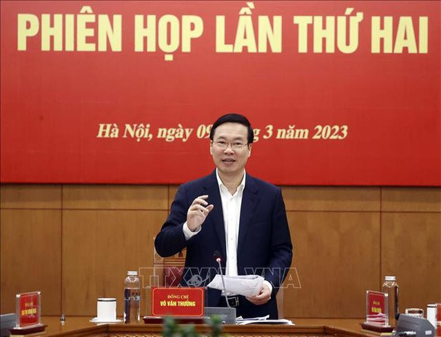 Chủ tịch nước Võ Văn Thưởng chủ trì phiên họp thứ hai Ban Chỉ đạo Trung ương tổng kết 20 năm thực hiện Nghị quyết số 23 của Ban Chấp hành Trung ương khóa IX về "Phát huy sức mạnh đại đoàn kết toàn dân tộc vì dân giàu, nước mạnh, xã hội công bằng, dân chủ, văn minh" - Ảnh: TTXVN Chủ tịch nước Võ Văn Thưởng chủ trì phiên họp thứ hai Ban Chỉ đạo Trung ương tổng kết 20 năm thực hiện Nghị quyết số 23 của Ban Chấp hành Trung ương khóa IX về "Phát huy sức mạnh đại đoàn kết toàn dân tộc vì dân giàu, nước mạnh, xã hội công bằng, dân chủ, văn minh" - Ảnh: TTXVN