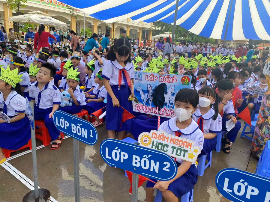 Học sinh trường Tiểu học Nguyễn Trãi, TP Mỹ Tho, Tiền Giang.