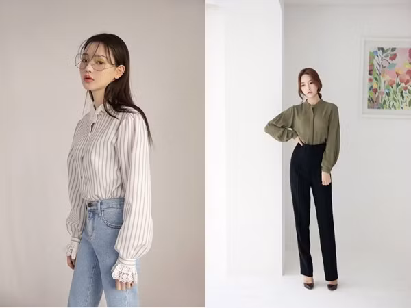 Áo sơ vin và quần cạp cao là công thức giúp 