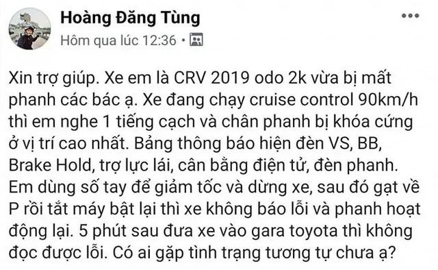 Sự việc Honda CR-V bị cứng chân phanh: Người tiêu dùng cần câu trả lời thuyết phục hơn - 1 Sự việc Honda CR-V bị cứng chân phanh: Người tiêu dùng cần câu trả lời thuyết phục hơn - 1