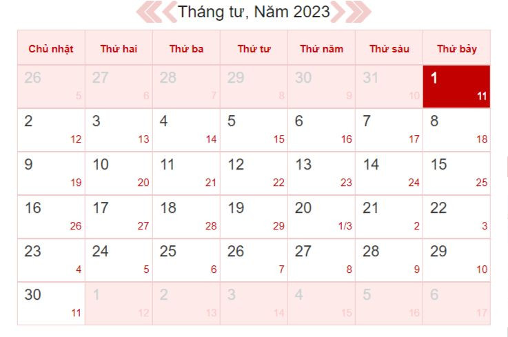 Xem lịch âm ngày mai 1/4