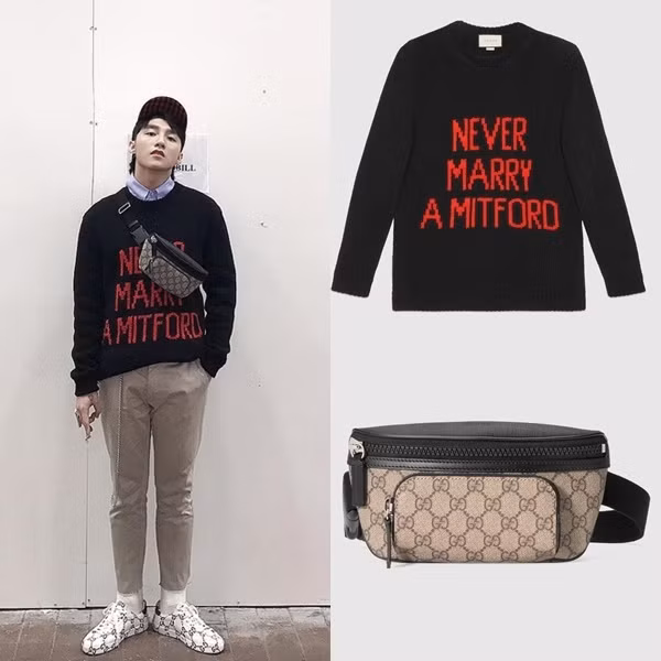 Lịch lãm và đẹp trai trong cây Gucci từ đầu đến chân.