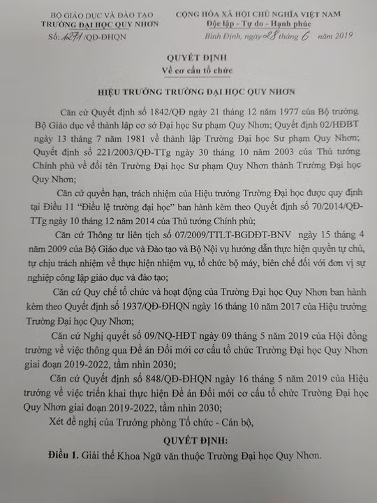 Trường ĐH Quy Nhơn giải thể hàng loạt khoa để tái cấu trúc - Ảnh 1.
