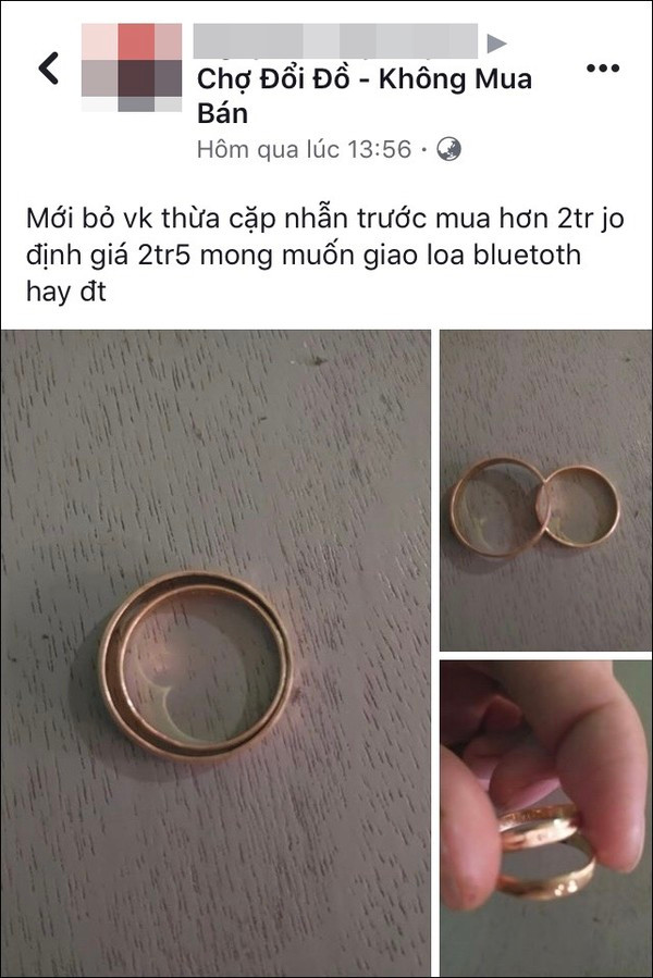 Bức ảnh chiếc nhẫn cùng lời rao bán của anh chồng mới bỏ vợ.