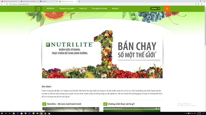 “Số 1” được quảng cáo ngay trên trang chủ của Nutrilite.