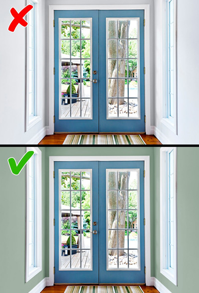 Sơn tường màu sáng ở cửa ra vào: Màu trắng giúp cho ngôi nhà có cảm giác thoáng đãng. Tuy nhiên, những đôi giày dép, áo mưa, ô có thể làm cho những bức tường sát lối ra vào sáng màu nhanh chóng bị lem luốc.