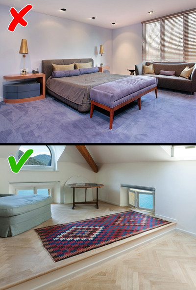 Thảm phủ kín sàn: Chỉ cần một vết bẩn trên thảm là bạn phải thuê người làm sạch hoặc thay thế. Những tấm thảm khổ quá lớn, phủ kín nhà vừa tốn tiền mua vừa mất nhiều công vệ sinh. Nếu không, chúng sẽ tích bụi và vi khuẩn gây hại cho sức khỏe.