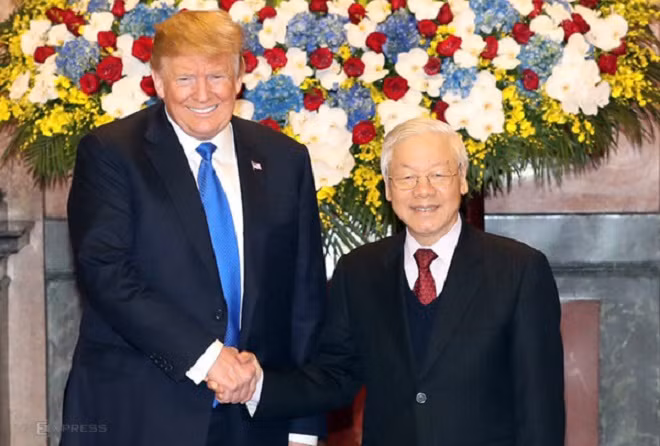 Tổng Bí thư, Chủ tịch nước Nguyễn Phú Trọng tiếp Tổng thống Donald Trump. Ảnh: Ngọc Thành