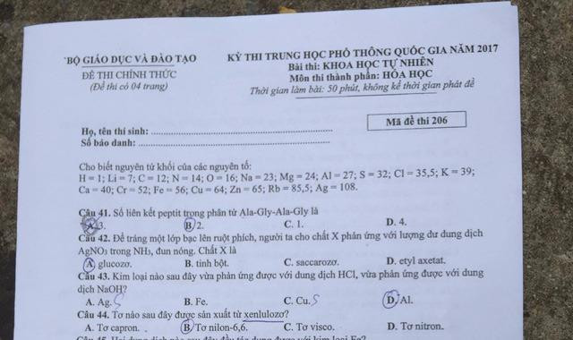 Đề thi môn Hóa học kỳ thi THPT quốc gia 2017 