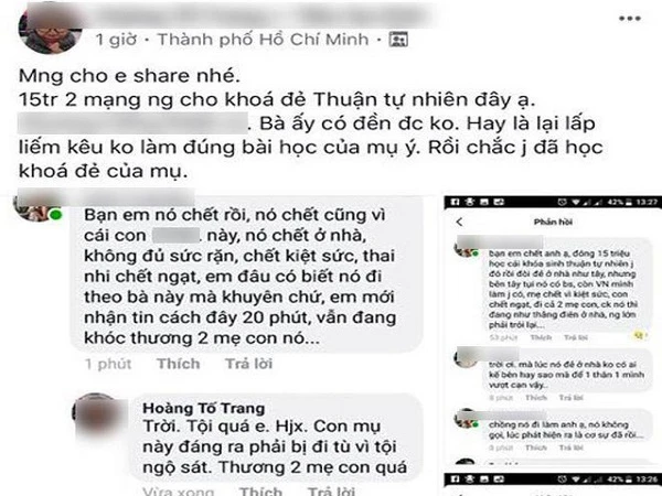 Thông tin về vụ sản phụ đẻ ở nhà khiến cả 2 mẹ con tử vong được chia sẻ trên mạng xã hội.