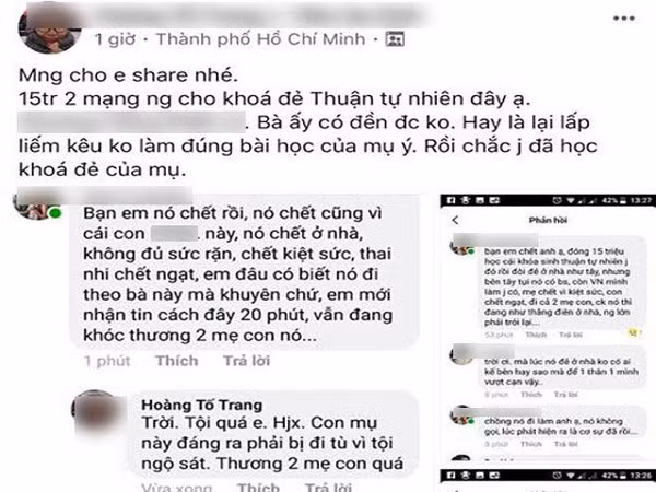 Thông tin về vụ sản phụ đẻ ở nhà khiến cả 2 mẹ con tử vong được chia sẻ trên mạng xã hội.