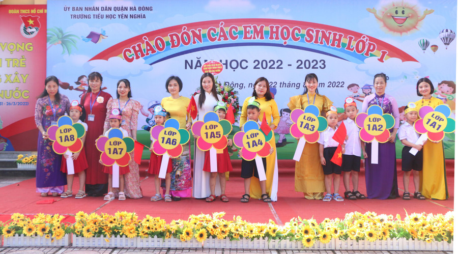 Cô Hiệu trưởng trao biển lớp cho 8 em đại diện cho 8 lớp khối 1 cùng các cô giáo chủ nhiệm năm nay. Cô Hiệu trưởng trao biển lớp cho 8 em đại diện cho 8 lớp khối 1 cùng các cô giáo chủ nhiệm năm nay.
