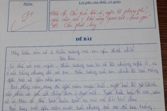 Bài văn tả thần tượng là bác bảo vệ được cô giáo chấm 9 điểm gây "bão" mạng.