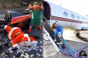 Một trong những hình ảnh gây cười nhất do tài khoản @ sparky18888 chia sẻ là cảnh ông già Noel ngã xuống mặt đường từ một chiếc siêu xe, với rất nhiều ngoại tệ xung quanh.