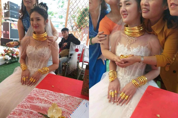 Cô dâu Cao Bằng đeo vàng kín tay gây xôn xao mạng xẫ hội