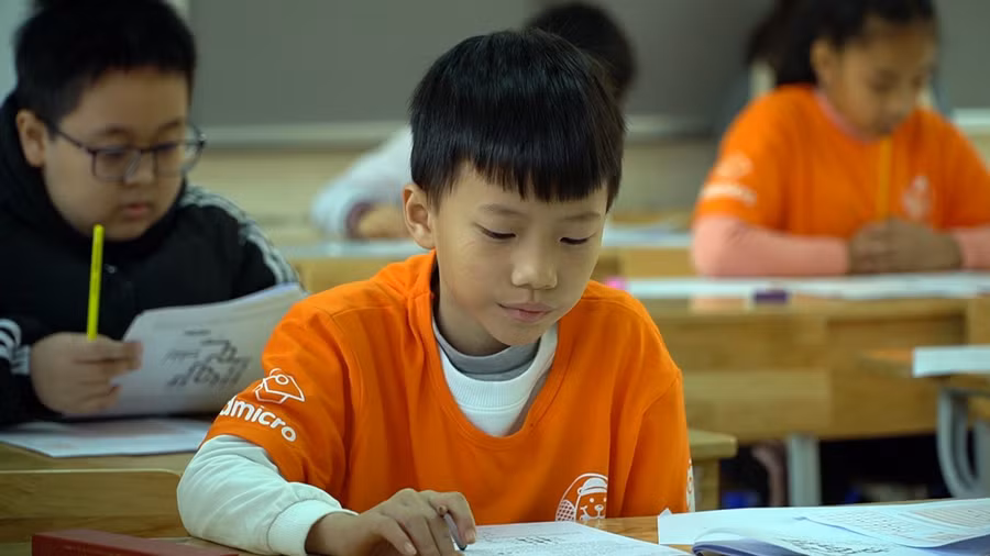 Các thí sinh chăm chú làm bài thi .