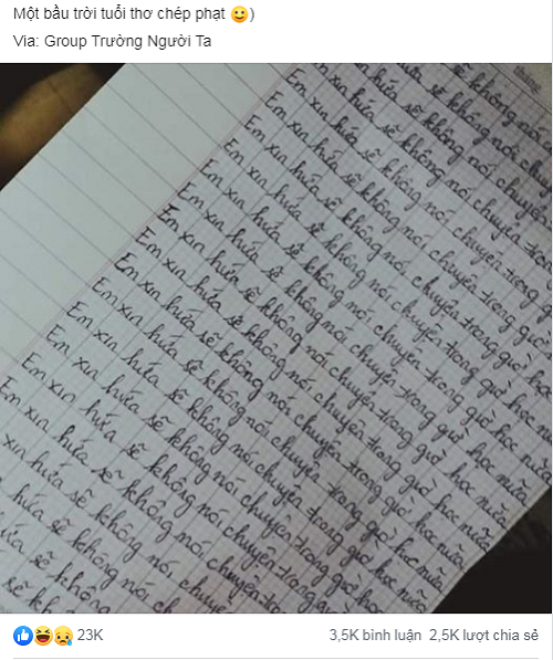 Câu chép phạt "kinh điển" ám ảnh nhất cuộc đời học sinh ảnh 1 Em xin hứa sẽ không nói chuyện trong giờ học nữa.