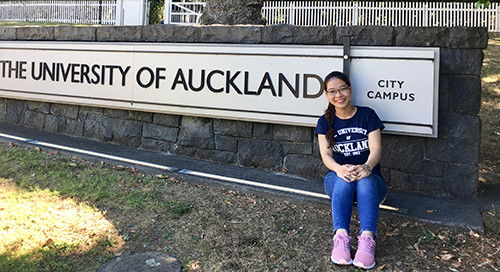 Phương Nghi trong chuyến thực tập khoa học tại Đại học Auckland (New Zealand). Ảnh: Nhân vật cung cấp