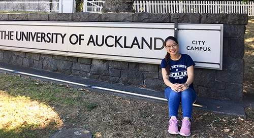 Phương Nghi trong chuyến thực tập khoa học tại Đại học Auckland (New Zealand). Ảnh: Nhân vật cung cấp