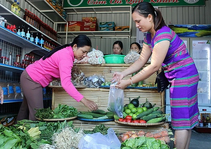 Nhiều nông sản của đồng bào DTTS được bày bán tại các cửa hàng nông sản an toàn.Ảnh: NT