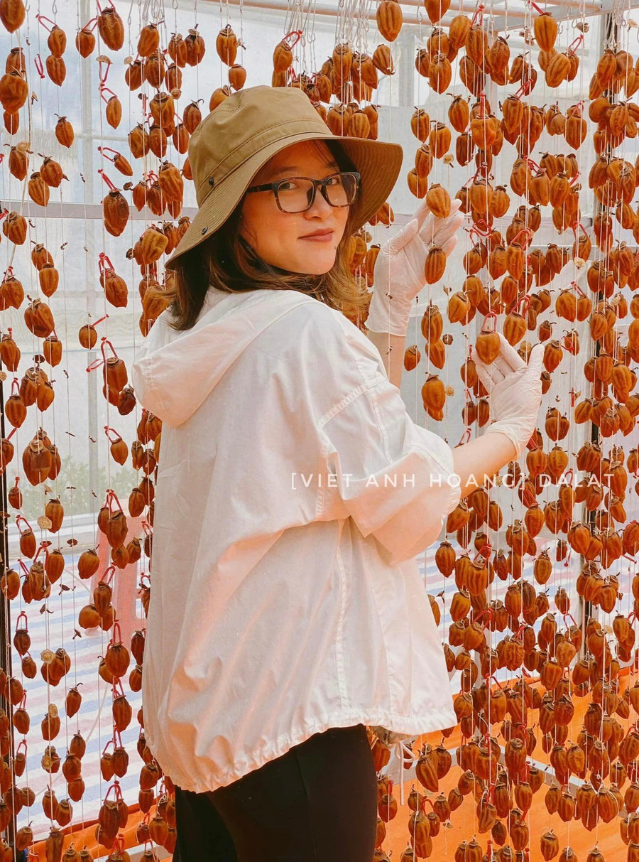 Chị Việt Anh bên dàn hồng treo gió. Chị Việt Anh bên dàn hồng treo gió.