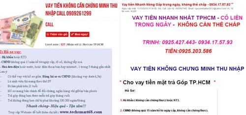Những quảng cáo cho vay nóng với hình thức vay nóng kiểu trả góp xuất hiện nhan nhản trên các diễn đàn