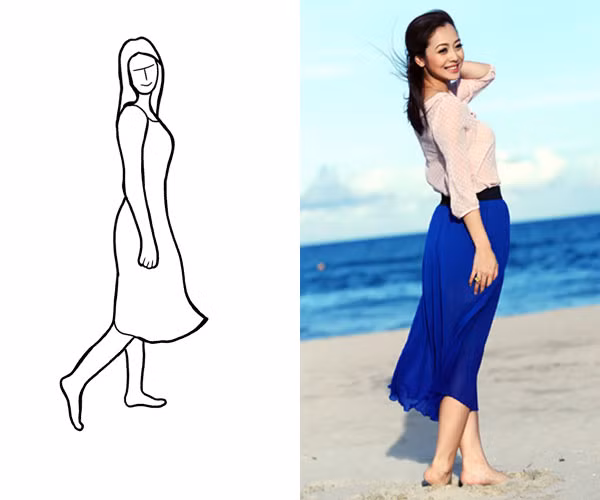 Chụp ảnh khi đứng thẳng trướcống kínhrất dễ tạo cảm giác bị "đơ" nếu bạn không chuyên nghiệp. Vì thế xoay nhẹ người sang một bên là cách hay để cơ thể trông có đường cong và duyên dáng hơn. Kiểu tạo dáng này đặc biệt thích hợp khi đi biển và vớinhững chiếc váy mỏng manh, bồng bềnh. 10-cach-tao-dang-dep-khi-lung-tung-tay-chan-1