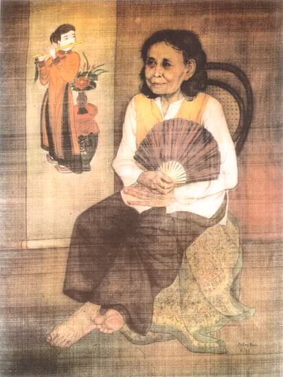 Mộng Bích (1933). Nghệ sĩ Nhân dân Quách Thị Hồ. 1995. Lụa. 99,8×73,8cm. Bảo tàng Mỹ thuật Việt Nam.