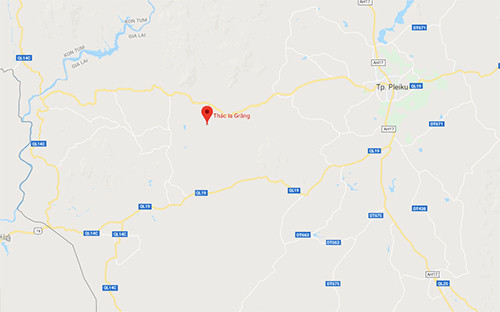 Vị trí thác nướcxã Ia Grang. Ảnh: Google maps.