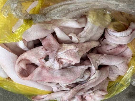 Bì lợn có dấu hiệu hư hỏng. (Ảnh: CATH). Bì lợn có dấu hiệu hư hỏng. (Ảnh: CATH).