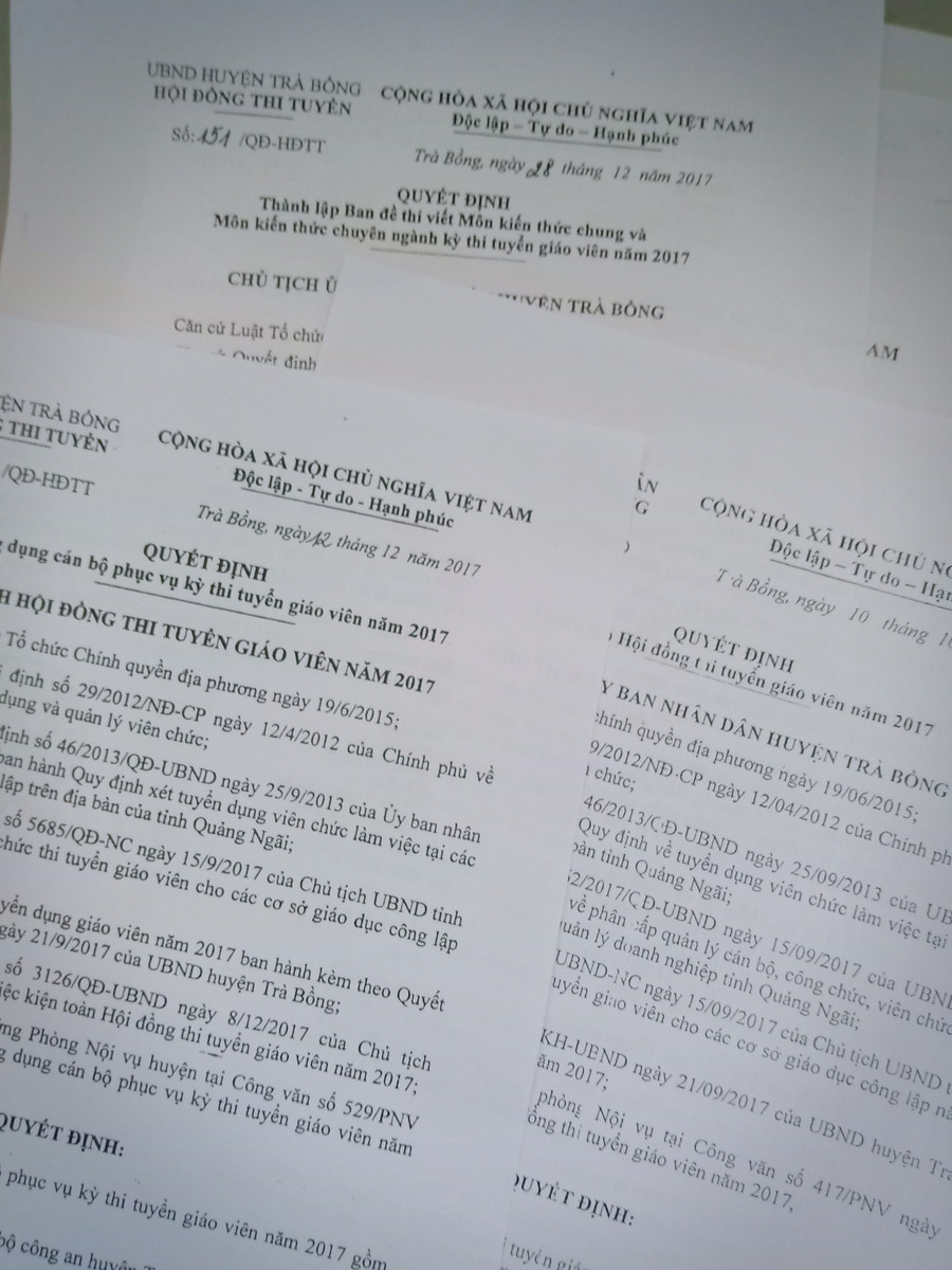 HĐTT giáo viên huyện Trà Bồng ra nhiều quyết định vi phạm Quy chế Ảnh: Nguyễn Khải