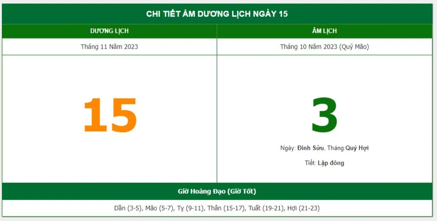 Lịch âm hôm nay - Xem lịch âm ngày 15/11/2023