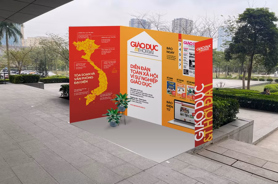 Gian trưng bày của Báo Giáo dục và Thời đại. Thiết kế: Tiến Thành.